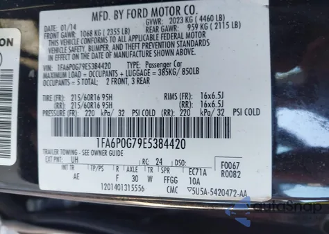 2014 Ford Fusion S z USA, uszkodzony, nr VIN 1FA6P0G79E5384420